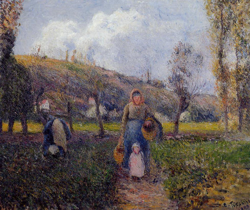 Mulher camponesa e criança colhendo os campos, Pontoise (Camille Pissarro) - Reprodução com Qualidade Museu