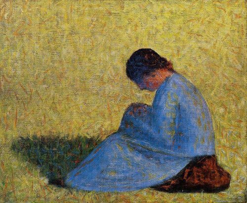 Mulher camponesa sentada na grama (Georges Seurat) - Reprodução com Qualidade Museu