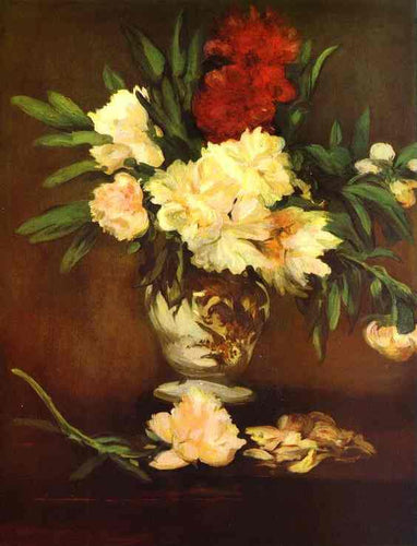 Peônias em um vaso em um suporte (Edouard Manet) - Reprodução com Qualidade Museu