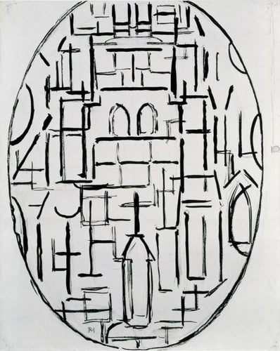 Fachada da Igreja 1 - Igreja e Domburg (Piet Mondrian) - Reprodução com Qualidade Museu