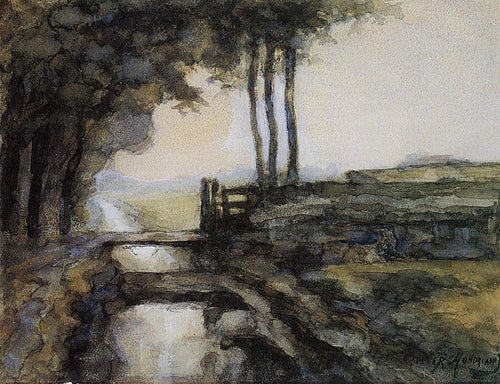 Vala de irrigação, ponte e cabra (Piet Mondrian) - Reprodução com Qualidade Museu