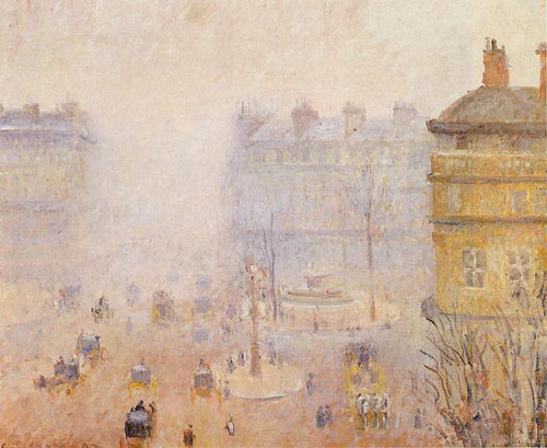 Place Du Theatre Francais, tempo com nevoeiro (Camille Pissarro) - Reprodução com Qualidade Museu
