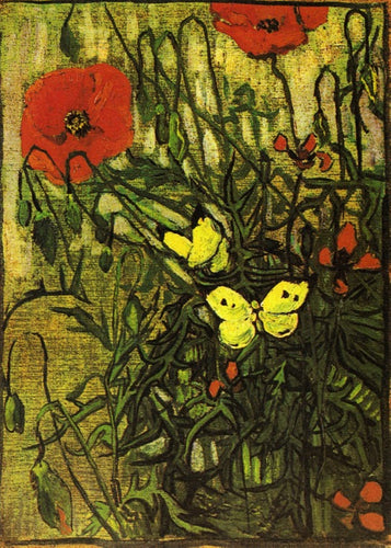 Papoilas e borboletas (Vincent Van Gogh) - Reprodução com Qualidade Museu