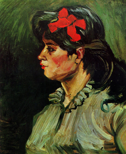 Retrato de uma mulher com uma fita vermelha (Vincent Van Gogh) - Reprodução com Qualidade Museu
