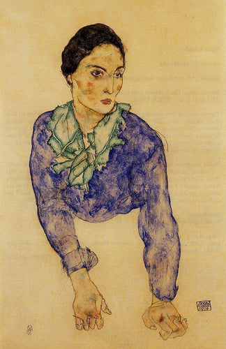 Retrato de uma mulher com lenço azul e verde - Replicarte