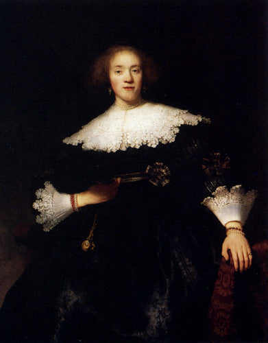 Retrato de uma jovem com um ventilador (Rembrandt) - Reprodução com Qualidade Museu
