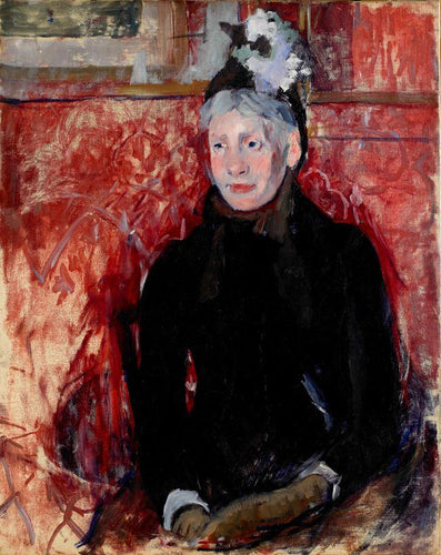 Retrato de uma senhora idosa com capô, fundo vermelho (Mary Cassatt) - Reprodução com Qualidade Museu