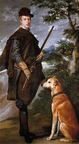 Retrato do Cardeal Infante Ferdinand da Áustria com arma e cachorro (Diego velázquez) - Reprodução com Qualidade Museu