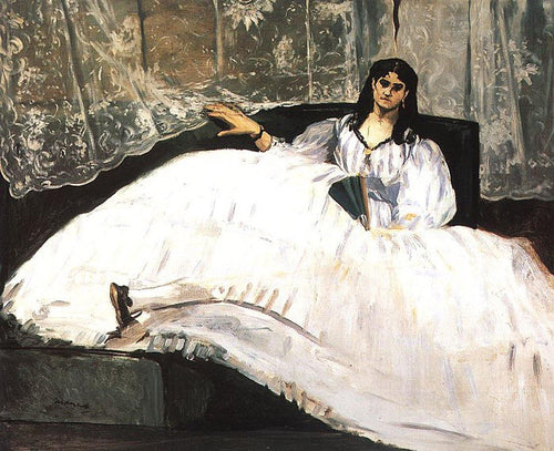 Jeanne Duval, Baudelaire Mistress, Reclining - Lady With A Fan (Edouard Manet) - Reprodução com Qualidade Museu