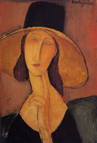 Retrato de Jeanne Hebuterne em um grande chapéu - Replicarte