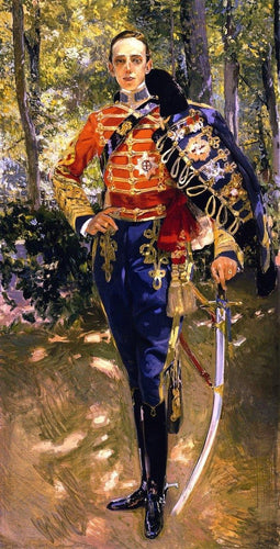 O Rei Alfonso XIII em Uniforme de Hussardos (Joaquin Sorolla) - Reprodução com Qualidade Museu