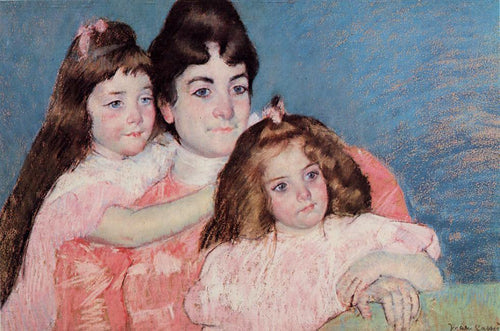Retrato de Madame AF Aude e suas duas filhas (Mary Cassatt) - Reprodução com Qualidade Museu