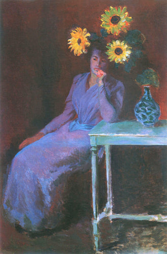 Retrato de Suzanne Hoschede com girassóis (Claude Monet) - Reprodução com Qualidade Museu