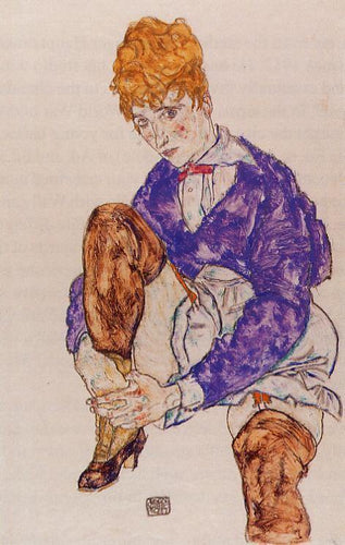 Retrato da esposa do artista sentada, segurando a perna direita - Replicarte
