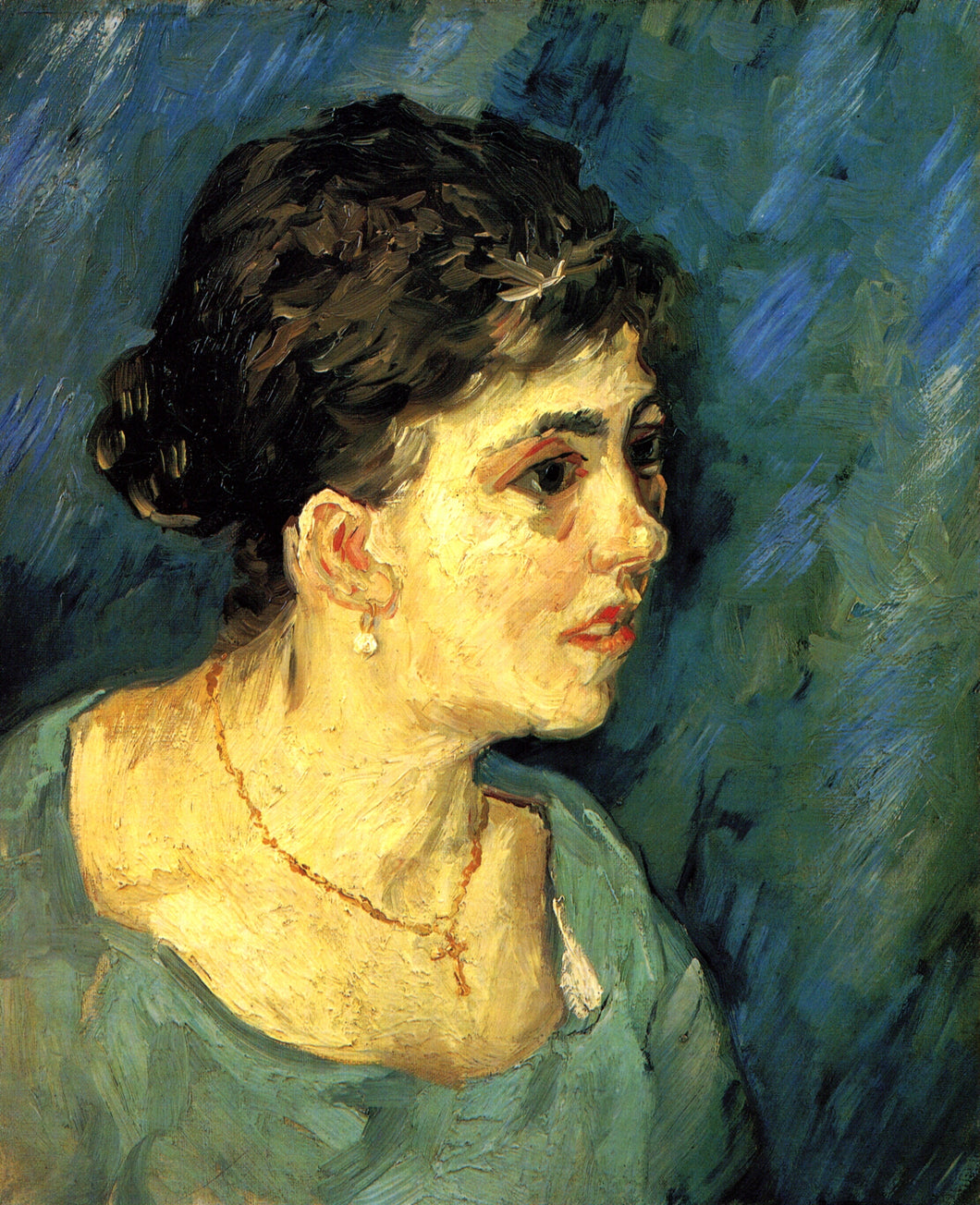 Retrato de mulher de azul (Vincent Van Gogh) - Reprodução com Qualidade Museu