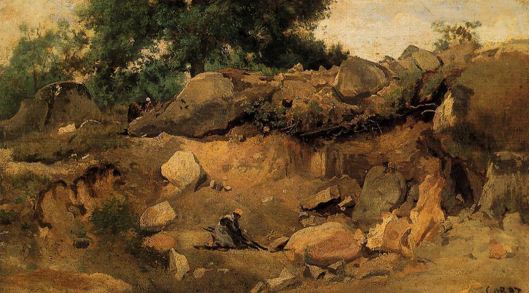 Pedreira da Chaise Mre em Fontainebleau - Jean-Baptiste-Camille Corot