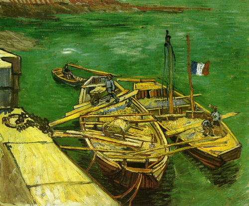 Cais com homens descarregando barcaças de areia (Vincent Van Gogh) - Reprodução com Qualidade Museu