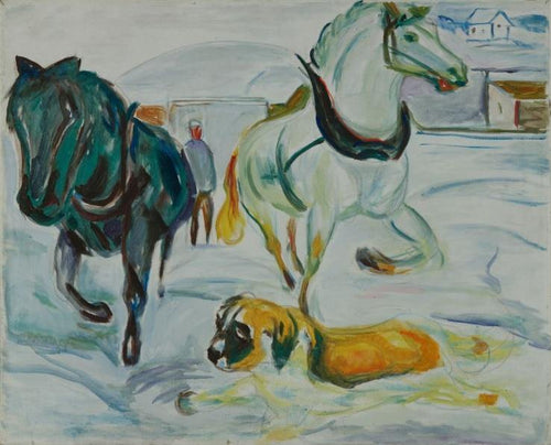 Horse Team e um São Bernardo na neve (Edvard Munch) - Reprodução com Qualidade Museu