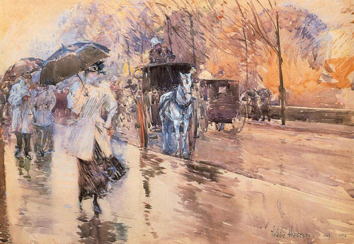 Dia chuvoso na Quinta Avenida (Childe Hassam) - Reprodução com Qualidade Museu