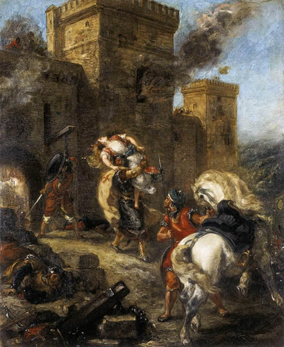 Rebecca sequestrada pelo templário Sir Brian De Bois Guilbert (Eugene Delacroix) - Reprodução com Qualidade Museu