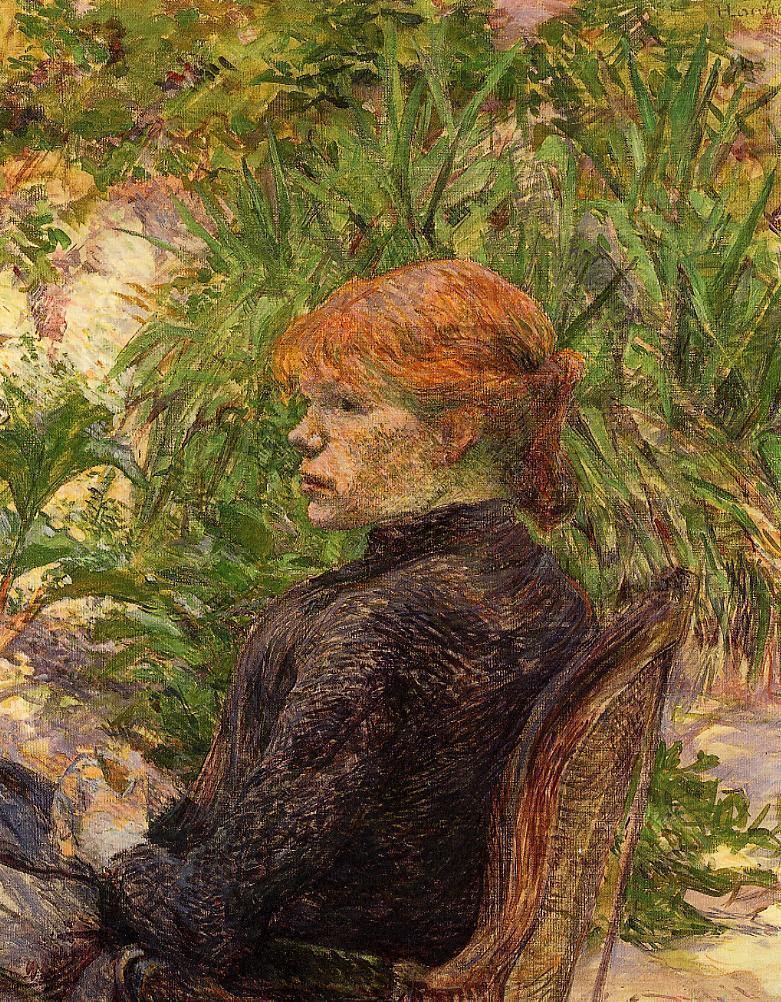 Mulher de cabelos vermelhos sentada no jardim de M. Forest (Henri de Toulouse-Lautrec) - Reprodução com Qualidade Museu