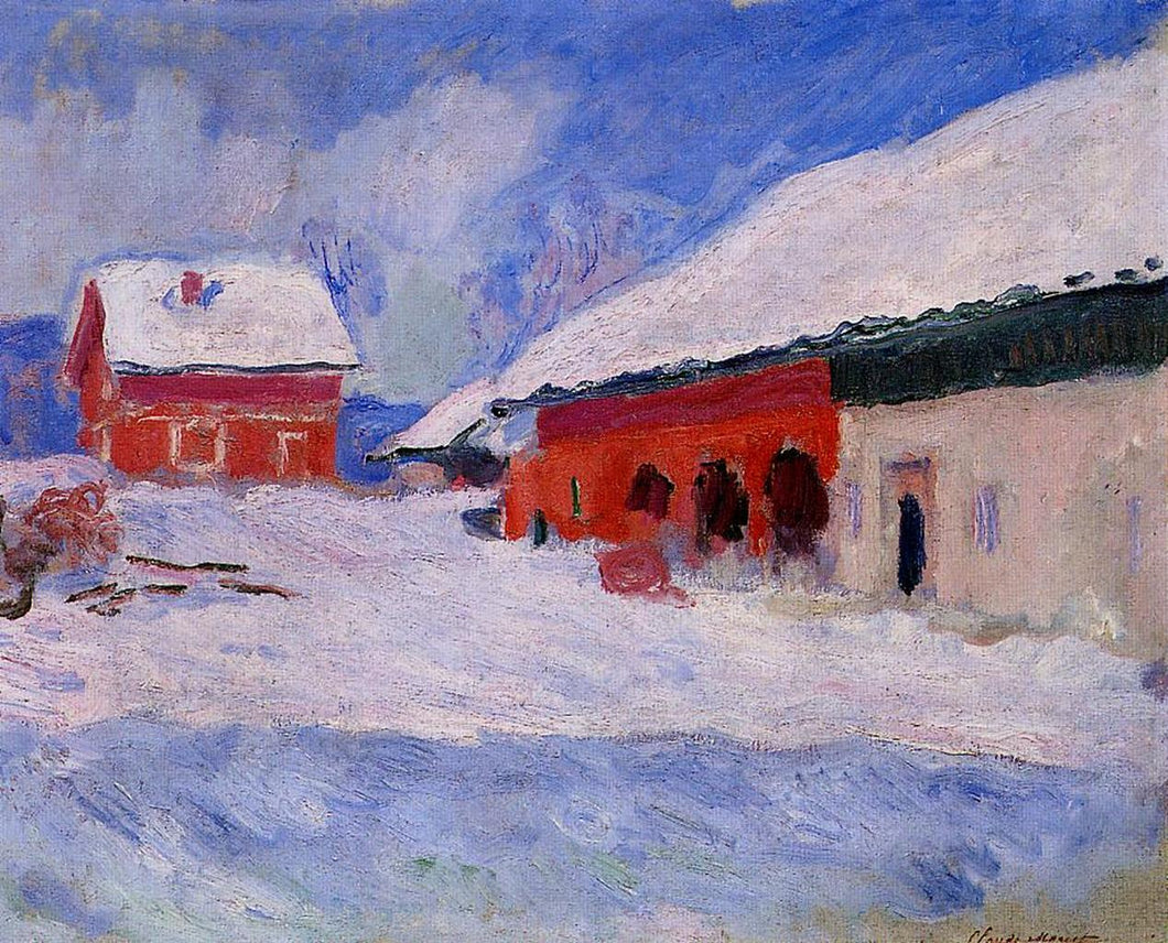 Casas vermelhas em Bjornegaard na neve, Noruega (Claude Monet) - Reprodução com Qualidade Museu