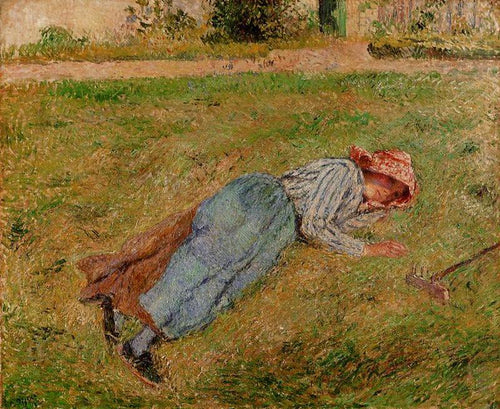 A descansar, camponesa deitada na relva, Pontoise (Camille Pissarro) - Reprodução com Qualidade Museu