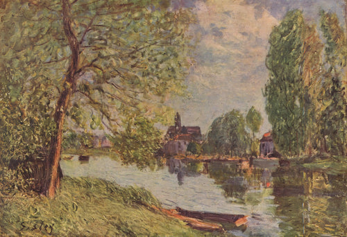 Paisagem do rio por Moret-sur-Loing (Alfred Sisley) - Reprodução com Qualidade Museu