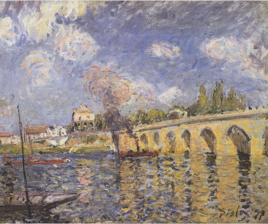 Rio, Barco a Vapor E Ponte (Alfred Sisley) - Reprodução com Qualidade Museu