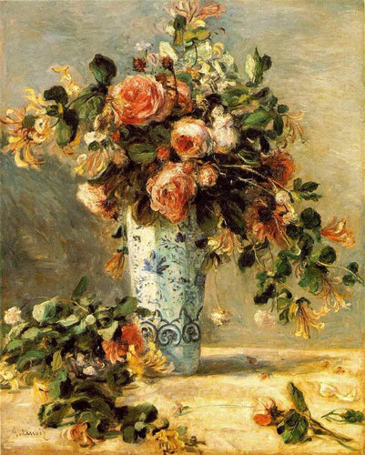 Rosas e Jasmim em um Vaso Delft (Pierre-Auguste Renoir) - Reprodução com Qualidade Museu