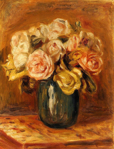 Rosas em um vaso azul (Pierre-Auguste Renoir) - Reprodução com Qualidade Museu