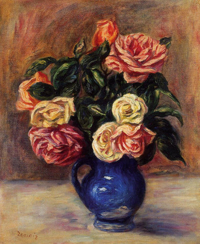 Rosas em um vaso azul (Pierre-Auguste Renoir) - Reprodução com Qualidade Museu