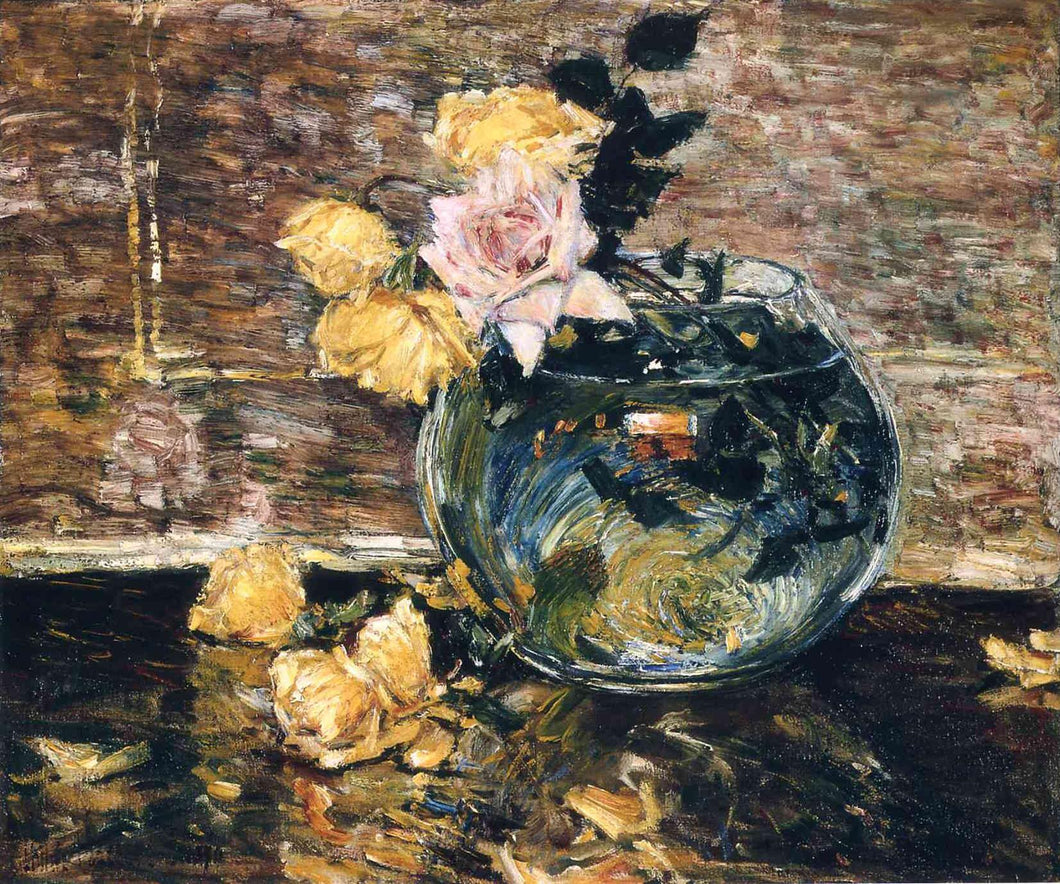 Rosas em um vaso (Childe Hassam) - Reprodução com Qualidade Museu