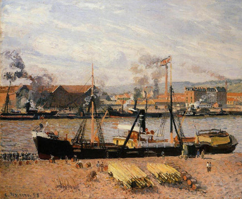 Porto de Rouen, Descarregando Madeira (Camille Pissarro) - Reprodução com Qualidade Museu