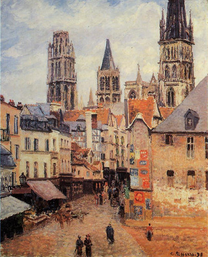 Rue De lepicerie em Rouen em uma manhã cinzenta (Camille Pissarro) - Reprodução com Qualidade Museu