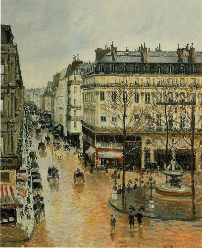 Rue Saint-Honore, efeito da chuva da tarde (Camille Pissarro) - Reprodução com Qualidade Museu