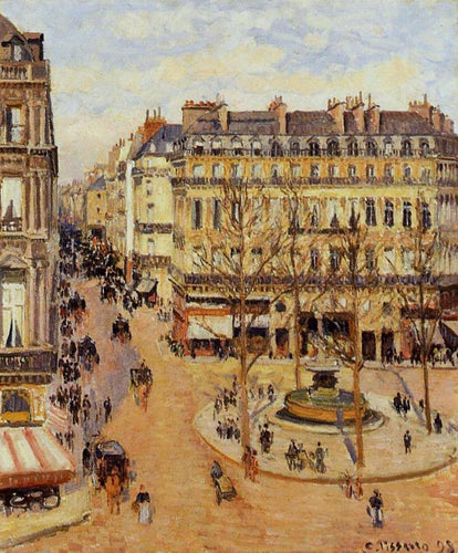 Rue Saint Honore Morning Sun Effect, Place Du Theatre Francais (Camille Pissarro) - Reprodução com Qualidade Museu