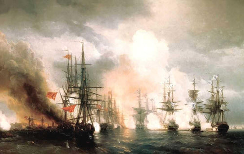 Batalha marítima russo-turca de Sinop em 18 de novembro de 1853 (Ivan Aivazovsky) - Reprodução com Qualidade Museu