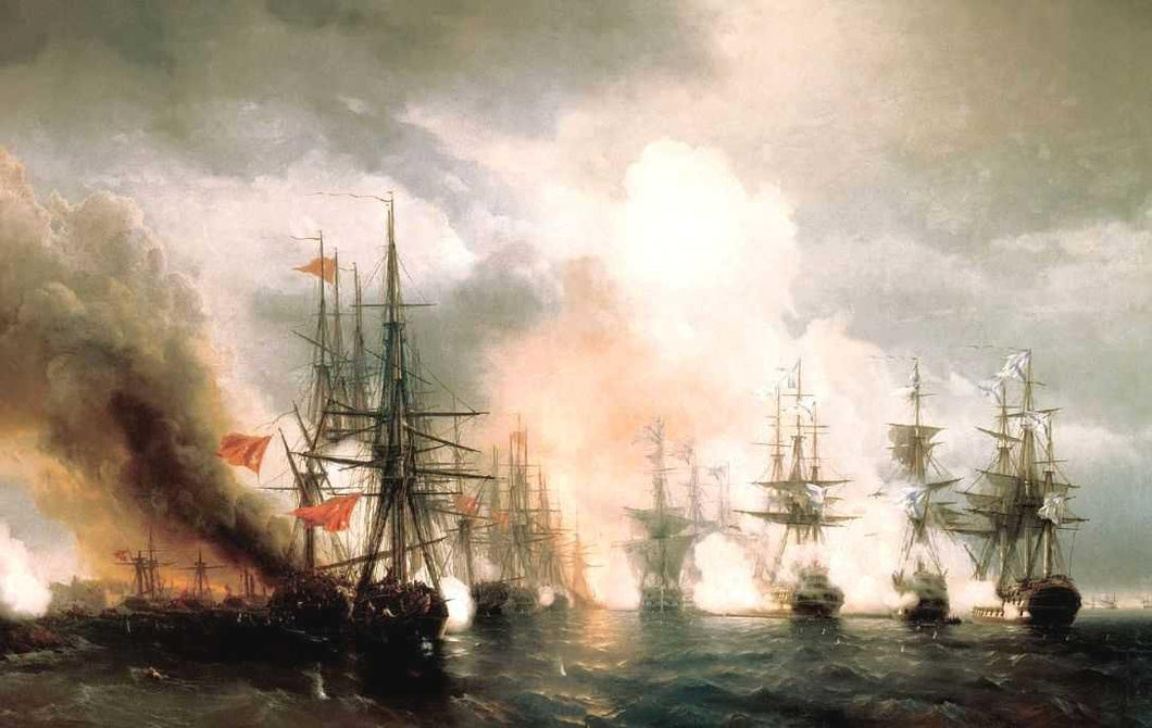 Batalha marítima russo-turca de Sinop em 18 de novembro de 1853 (Ivan Aivazovsky) - Reprodução com Qualidade Museu