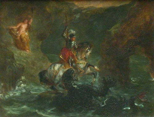 São Jorge lutando contra o dragão, Perseu entregando Andrômeda (Eugene Delacroix) - Reprodução com Qualidade Museu