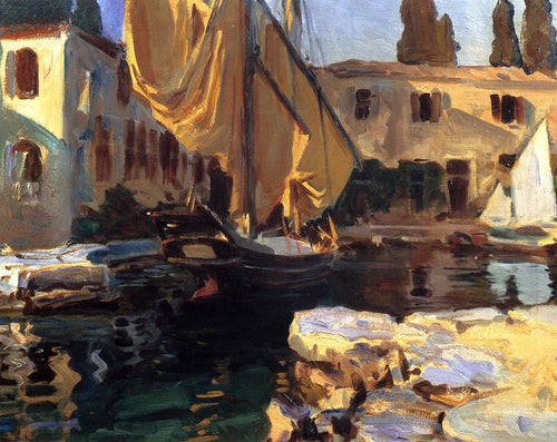 San Vigilio. Um Barco com Vela Dourada (John Singer Sargent) - Reprodução com Qualidade Museu