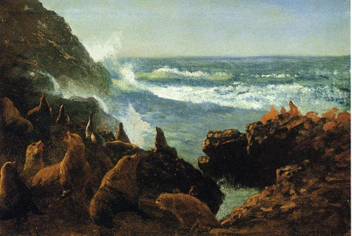 Leões marinhos, Ilhas Farallon (Albert Bierstadt) - Reprodução com Qualidade Museu