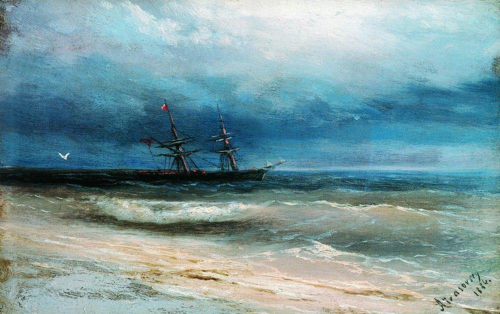 Mar com um navio (Ivan Aivazovsky) - Reprodução com Qualidade Museu