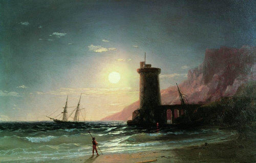 Vista do mar com lua (Ivan Aivazovsky) - Reprodução com Qualidade Museu