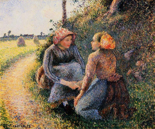 Camponeses sentados e ajoelhados (Camille Pissarro) - Reprodução com Qualidade Museu