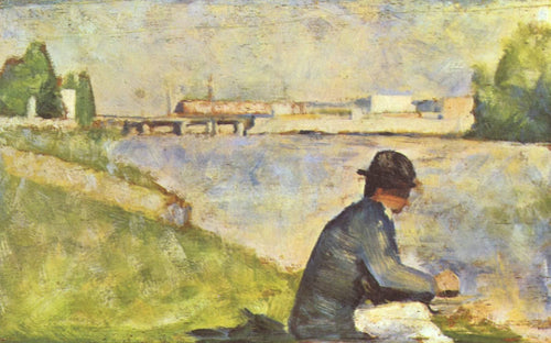 Estudo de homem sentado para banhistas em Asnières (Georges Seurat) - Reprodução com Qualidade Museu
