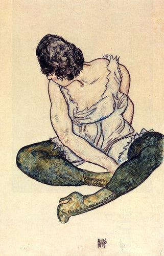 Mulher sentada com meias verdes - Replicarte
