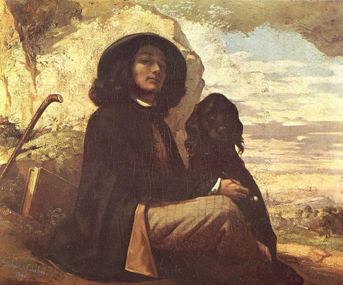 Auto-retrato com um cachorro preto