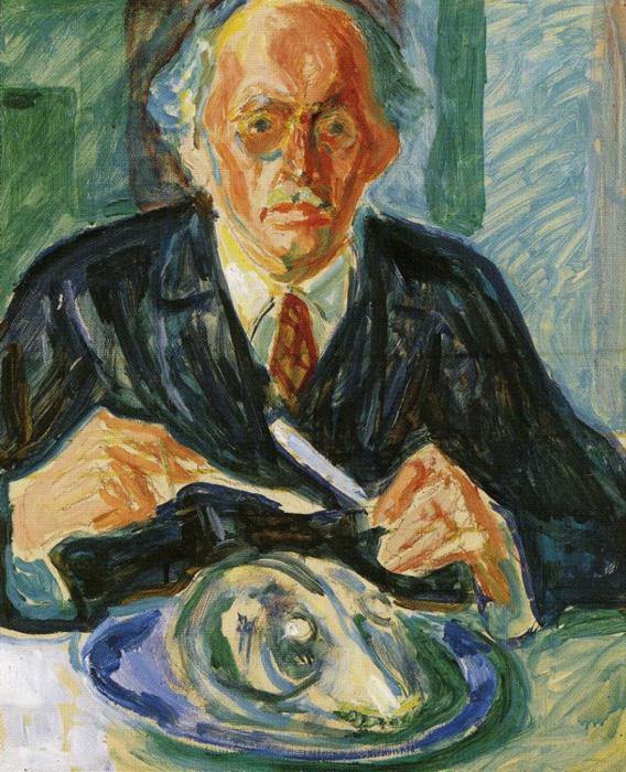 Auto-retrato com cabeça de bacalhau (Edvard Munch) - Reprodução com Qualidade Museu