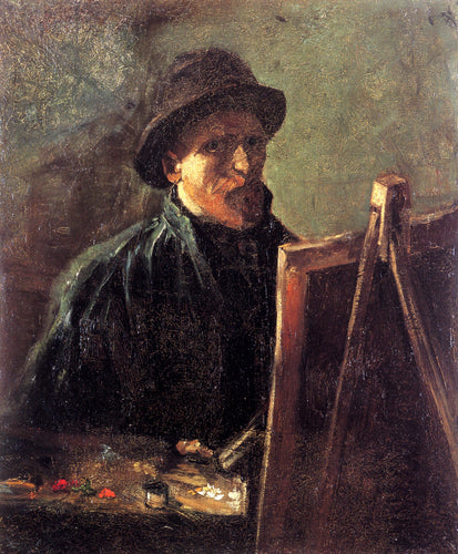 Auto-retrato com chapéu de feltro escuro no cavalete (Vincent Van Gogh) - Reprodução com Qualidade Museu